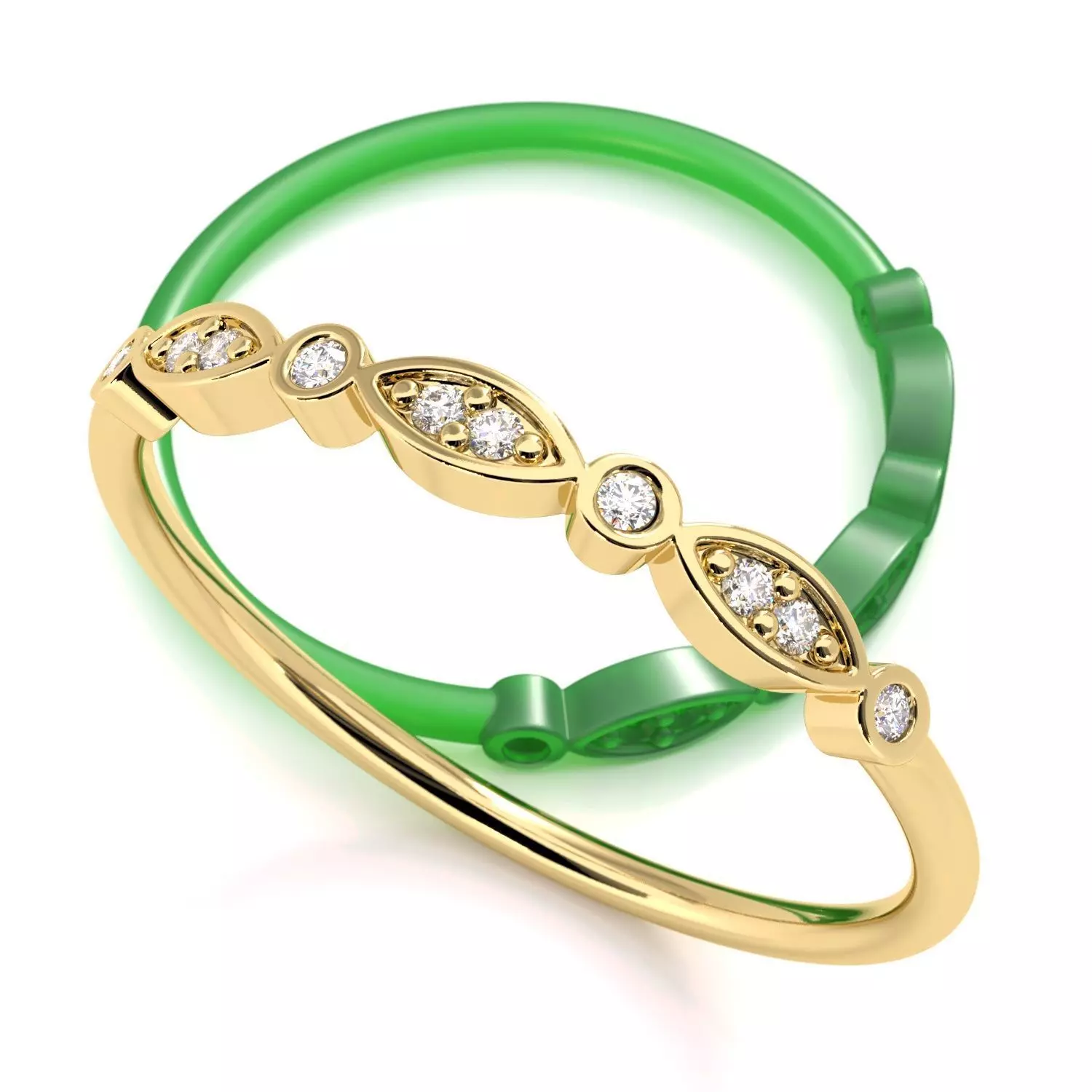 Half-Set Leaf Style Diamond Band 3D print model_0