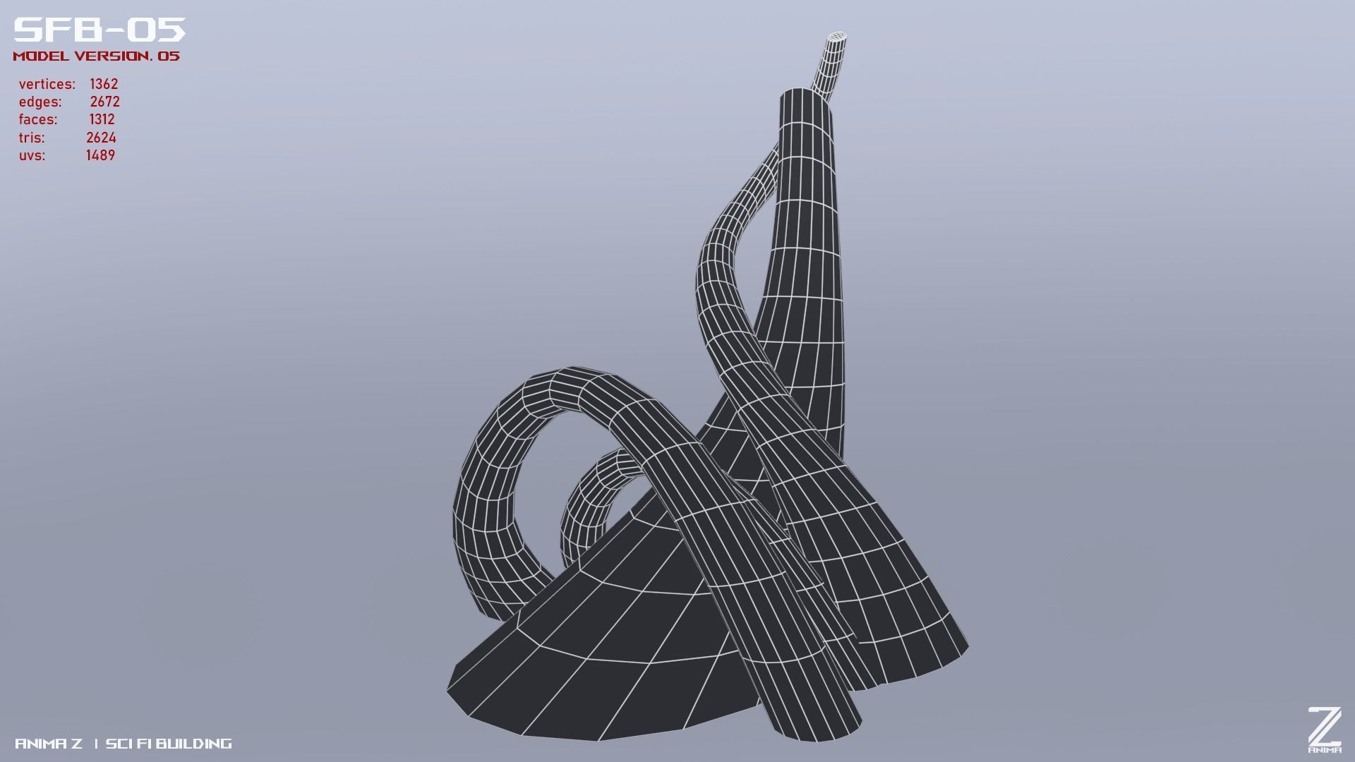 Scifi building Low-poly 3D model_14