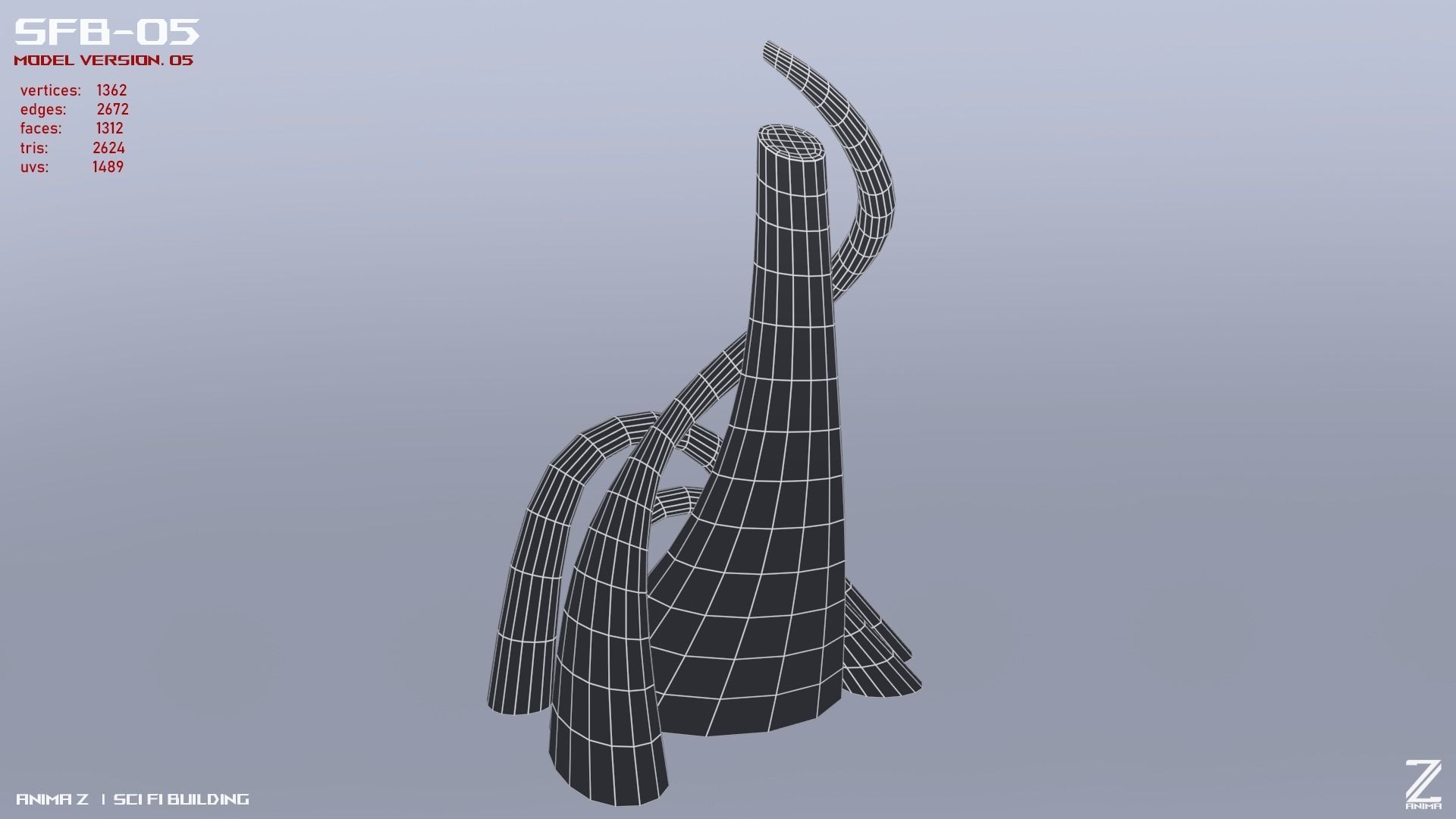 Scifi building Low-poly 3D model_10