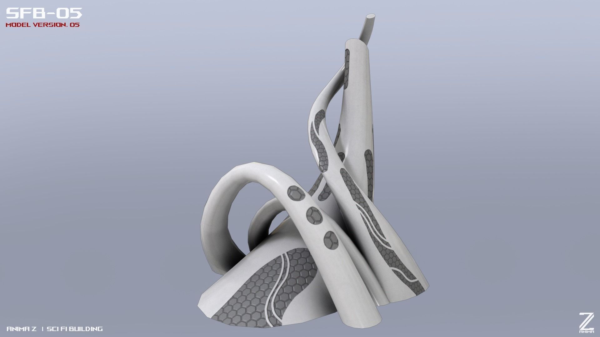 Scifi building Low-poly 3D model_8