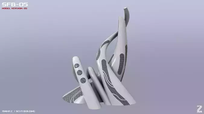 Scifi building Low-poly 3D model