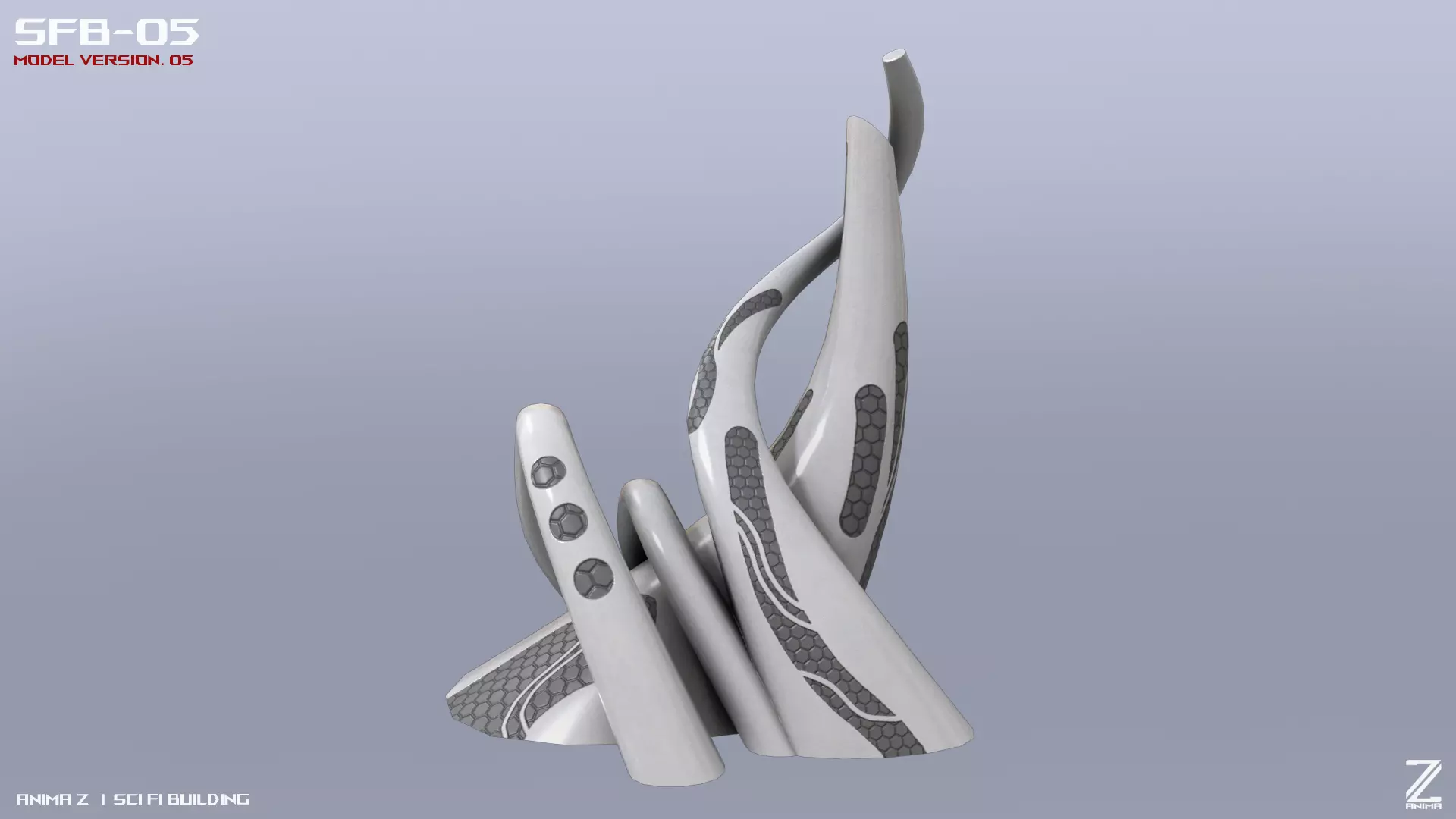 Scifi building Low-poly 3D model_0