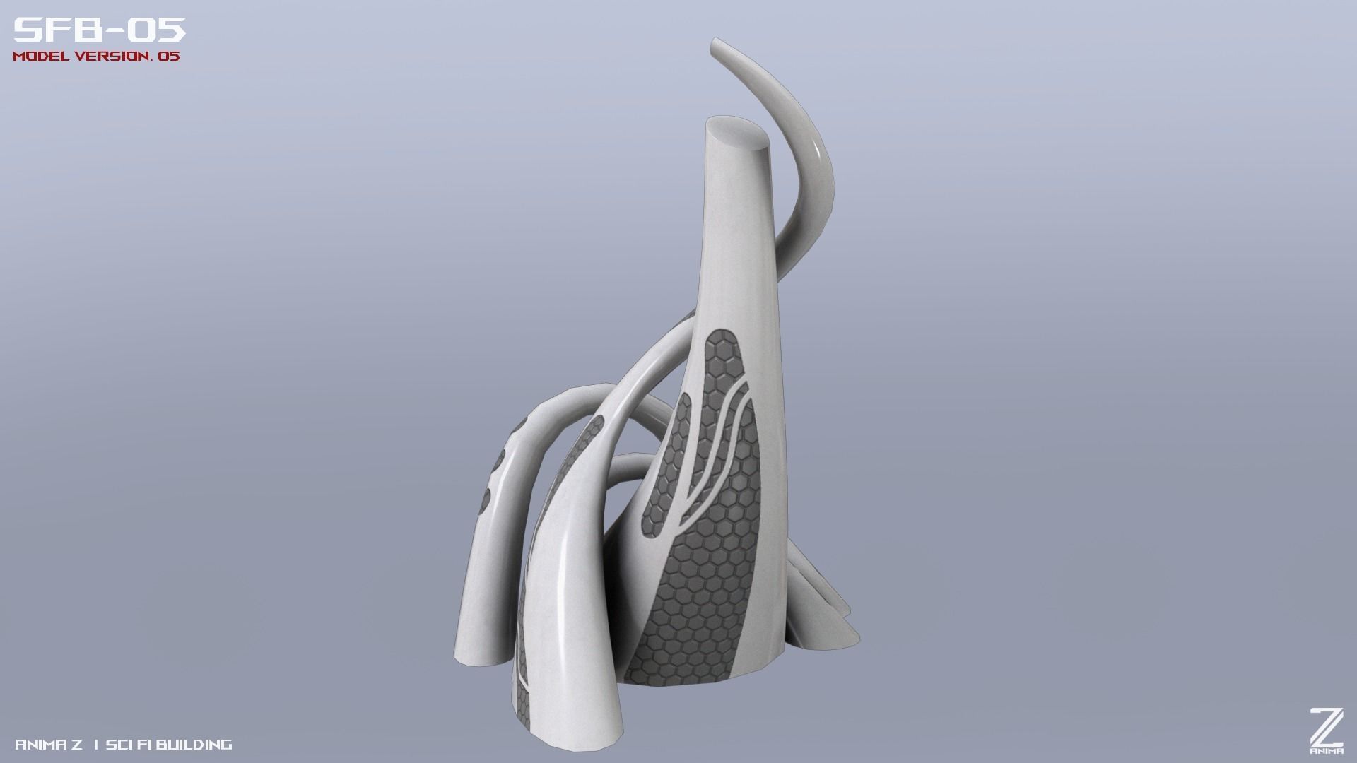 Scifi building Low-poly 3D model_4