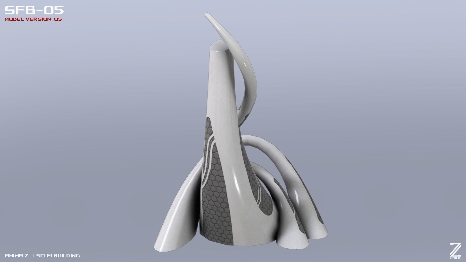 Scifi building Low-poly 3D model_5