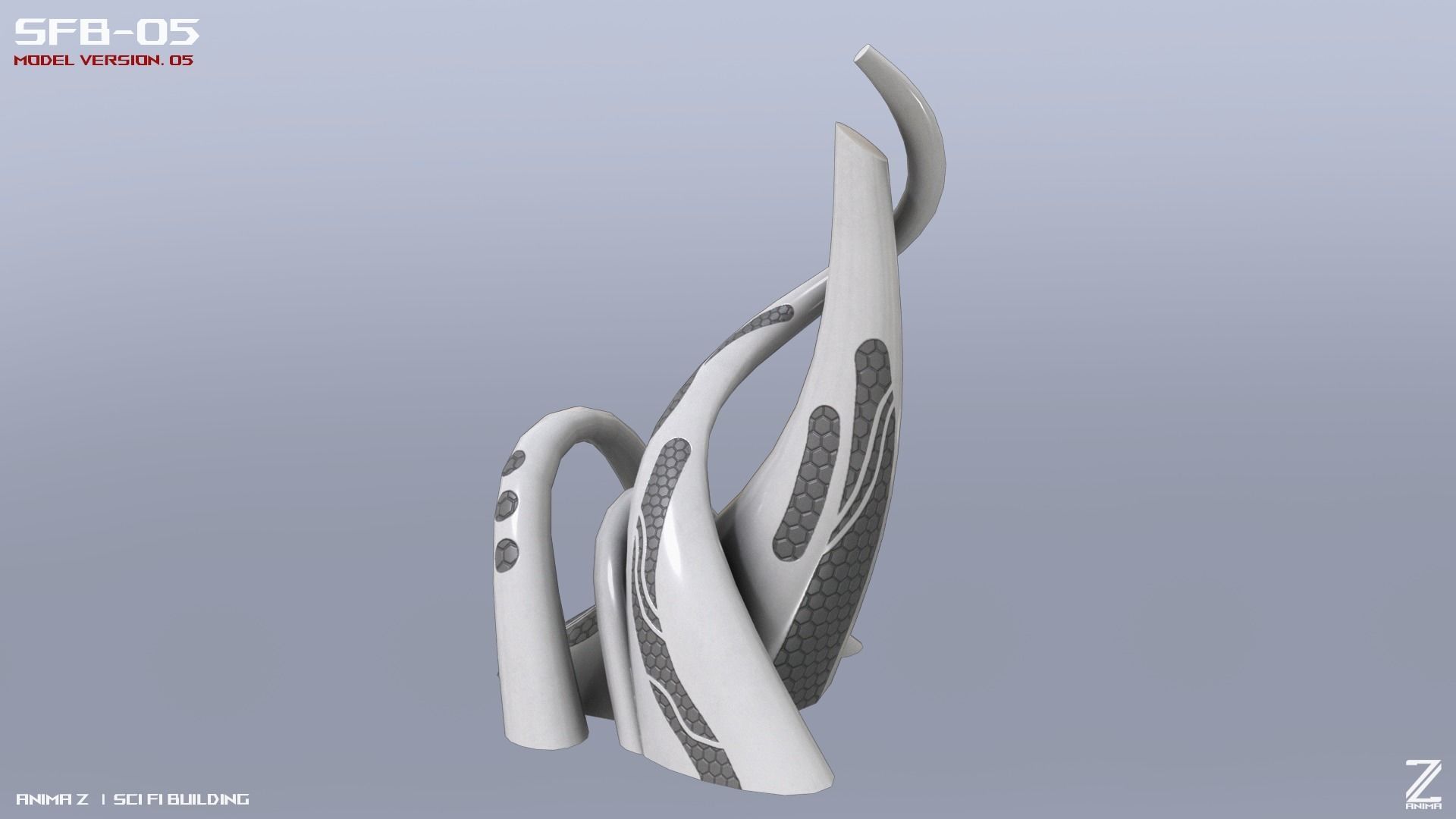 Scifi building Low-poly 3D model_3