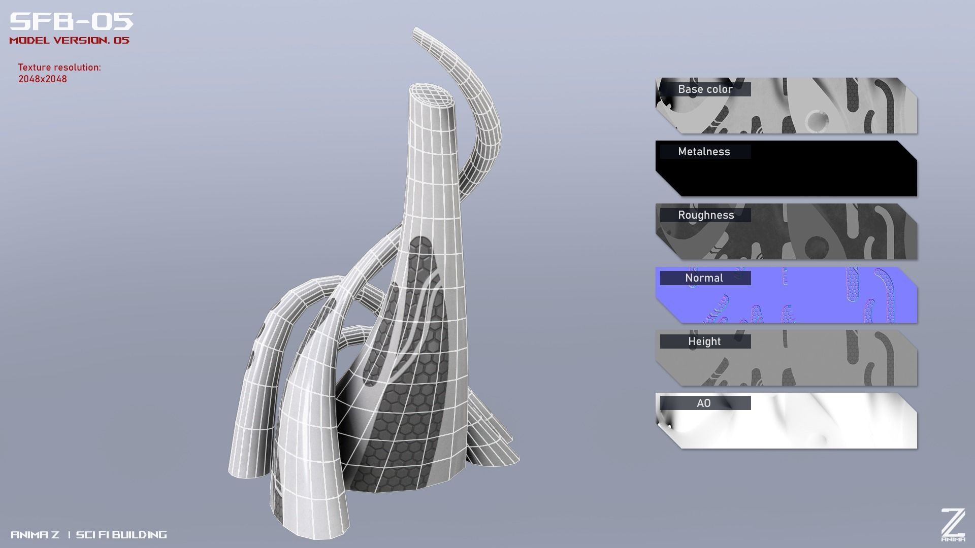 Scifi building Low-poly 3D model_1