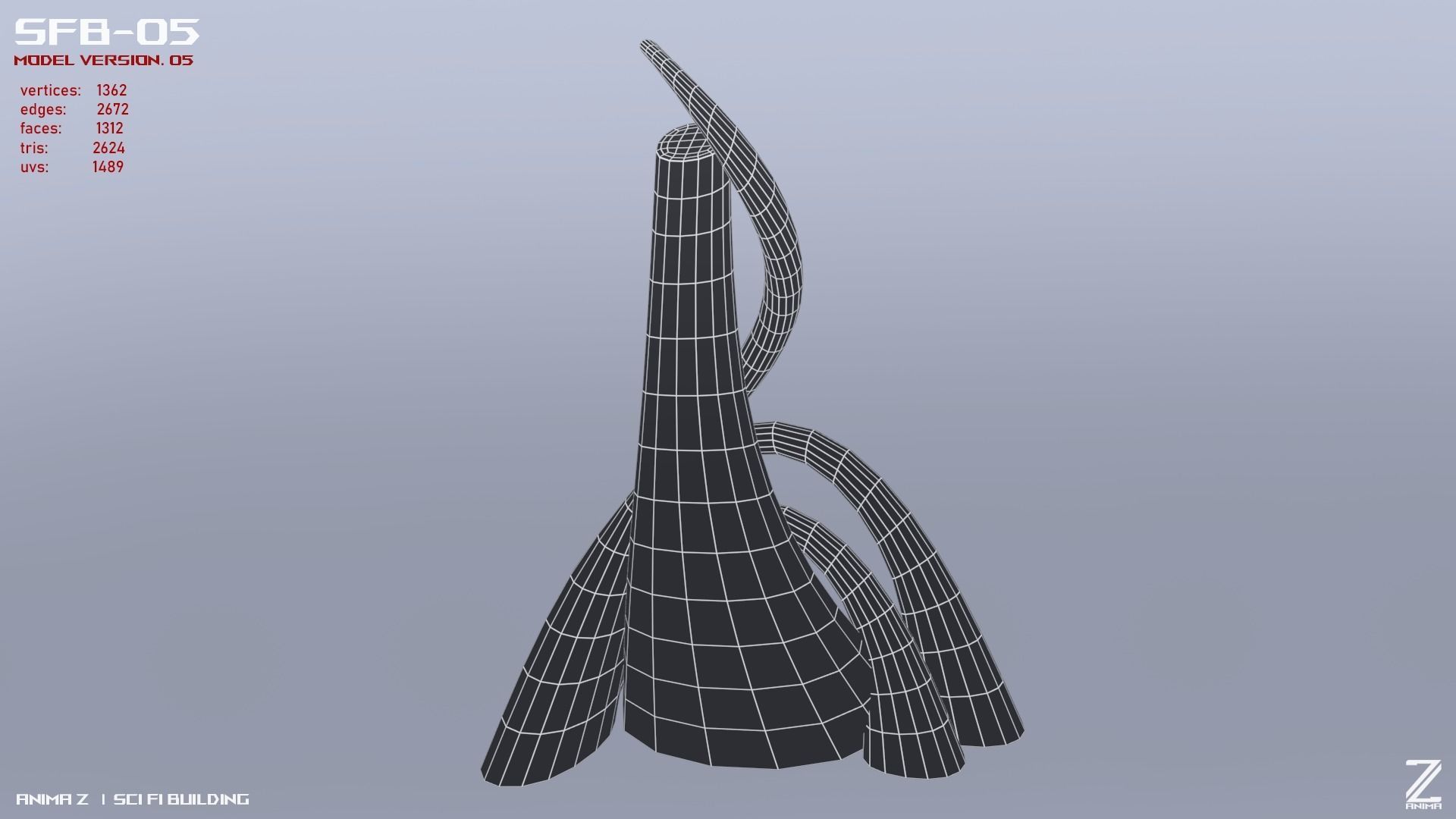 Scifi building Low-poly 3D model_2