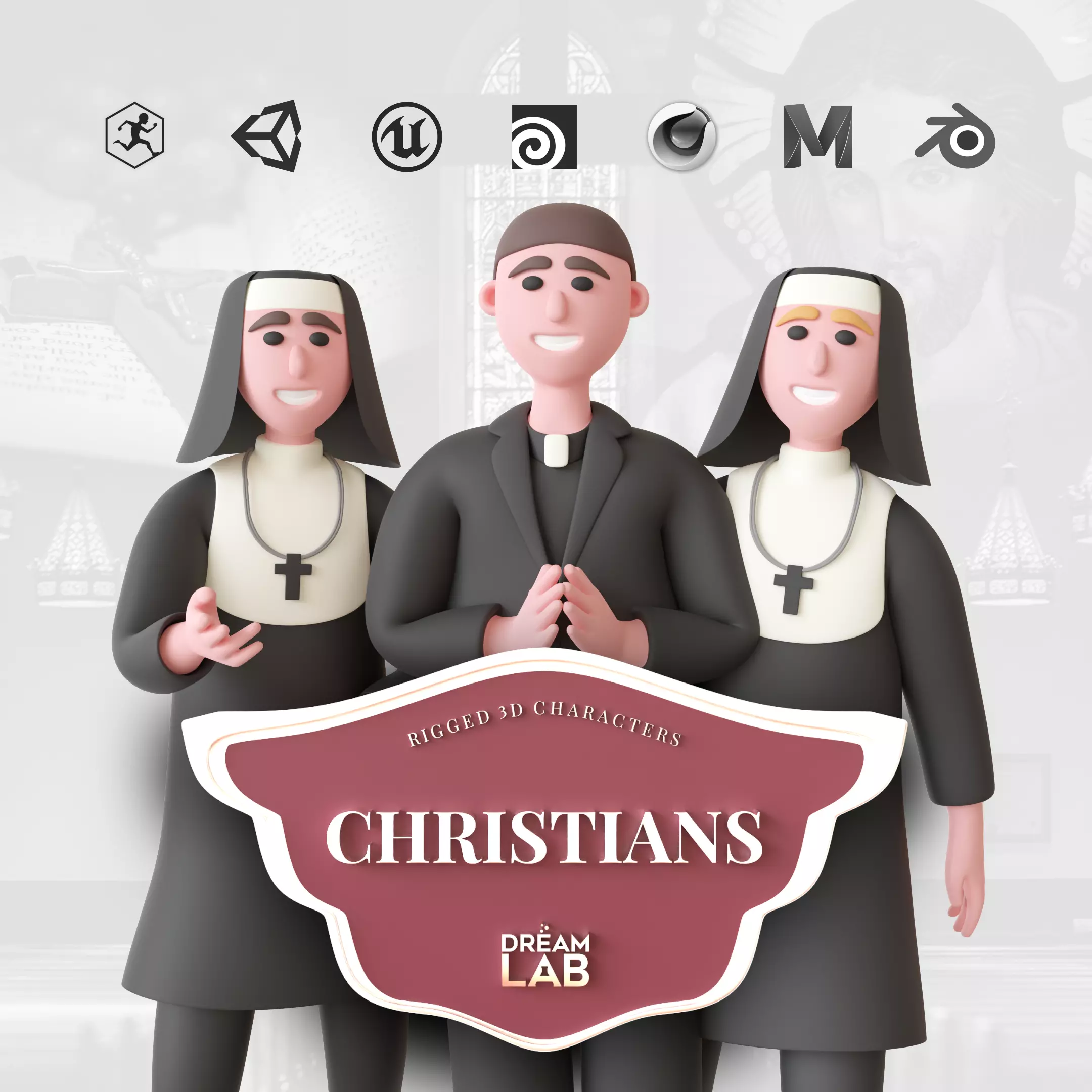 Christians - Rigged 3D Characters 12 Animations Low-poly 3D model_0
