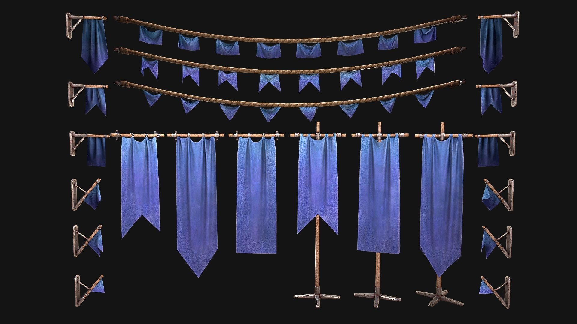 Medieval Flags Pack Low-poly 3D model_13