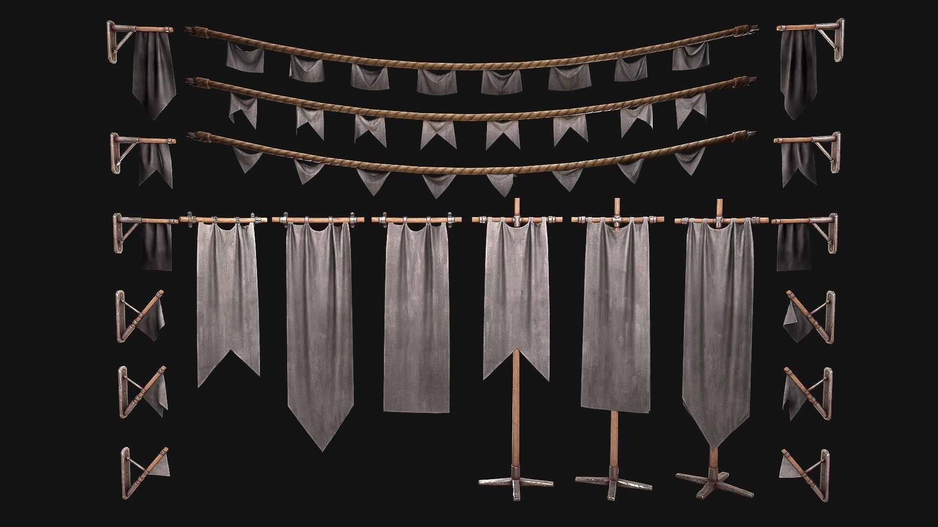 Medieval Flags Pack Low-poly 3D model_15