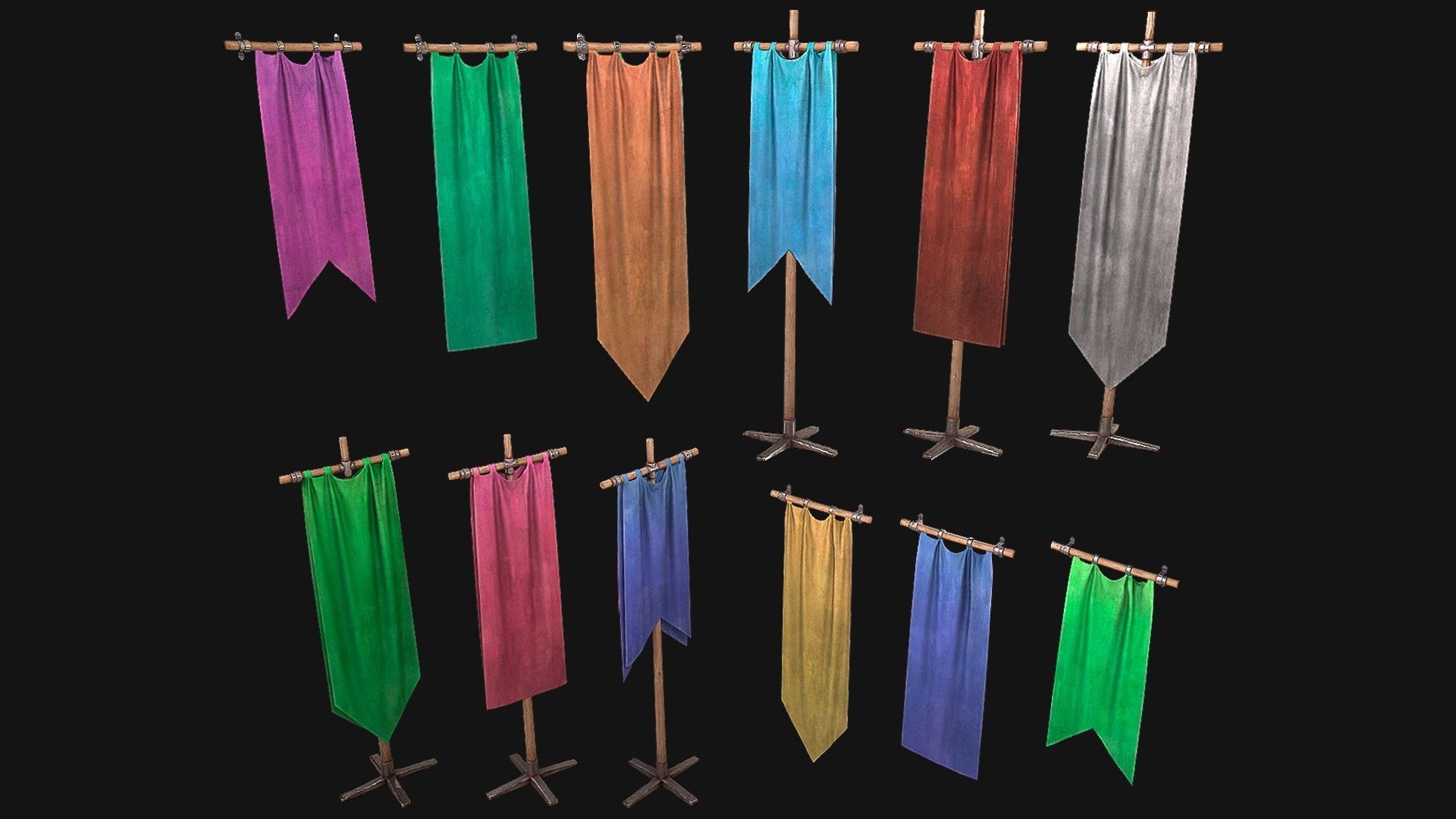 Medieval Flags Pack Low-poly 3D model_7