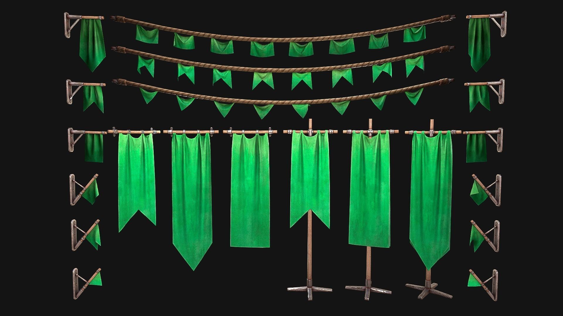 Medieval Flags Pack Low-poly 3D model_14