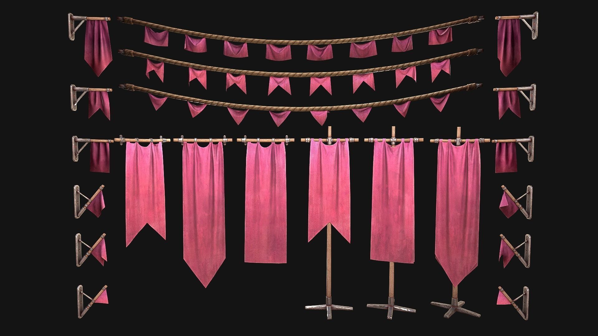 Medieval Flags Pack Low-poly 3D model_12