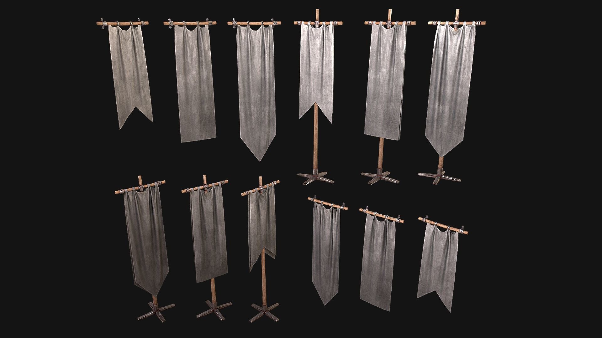 Medieval Flags Pack Low-poly 3D model_21
