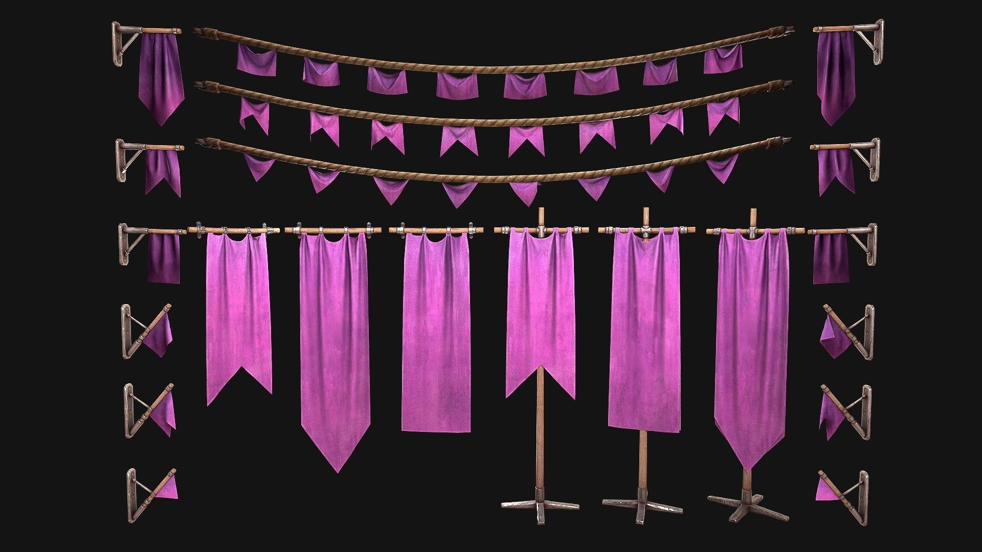 Medieval Flags Pack Low-poly 3D model_11