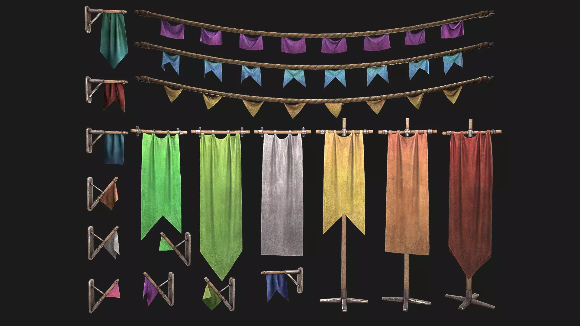 Medieval Flags Pack Low-poly 3D model_0