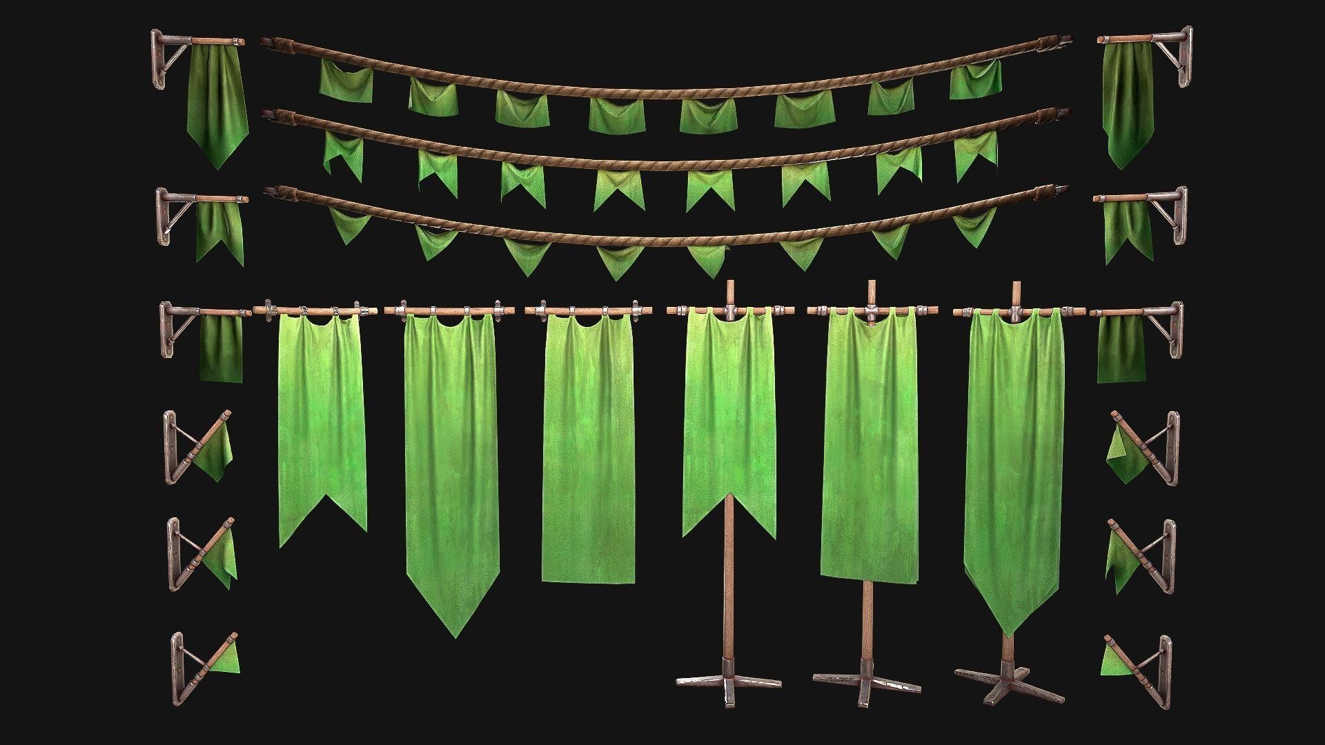 Medieval Flags Pack Low-poly 3D model_16