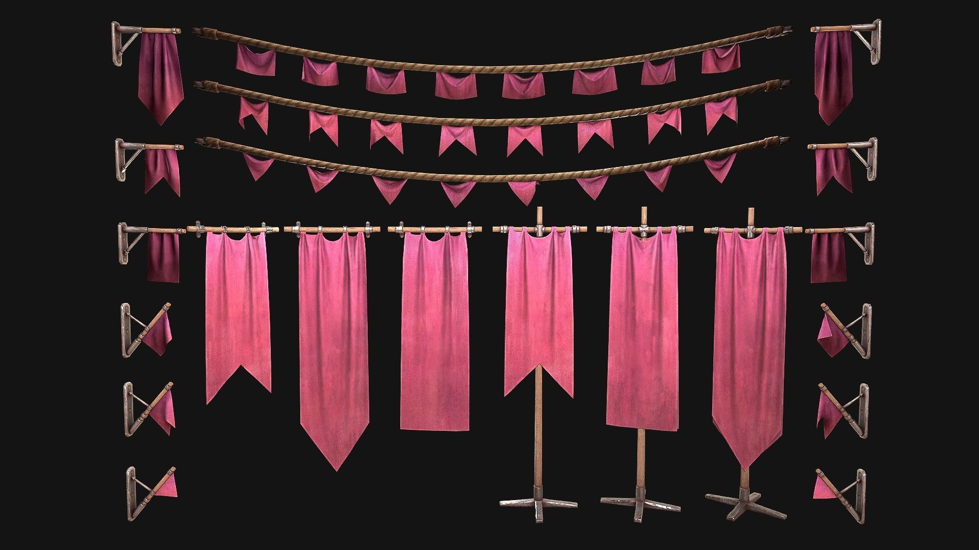 Medieval Flags Pack Low-poly 3D model_18