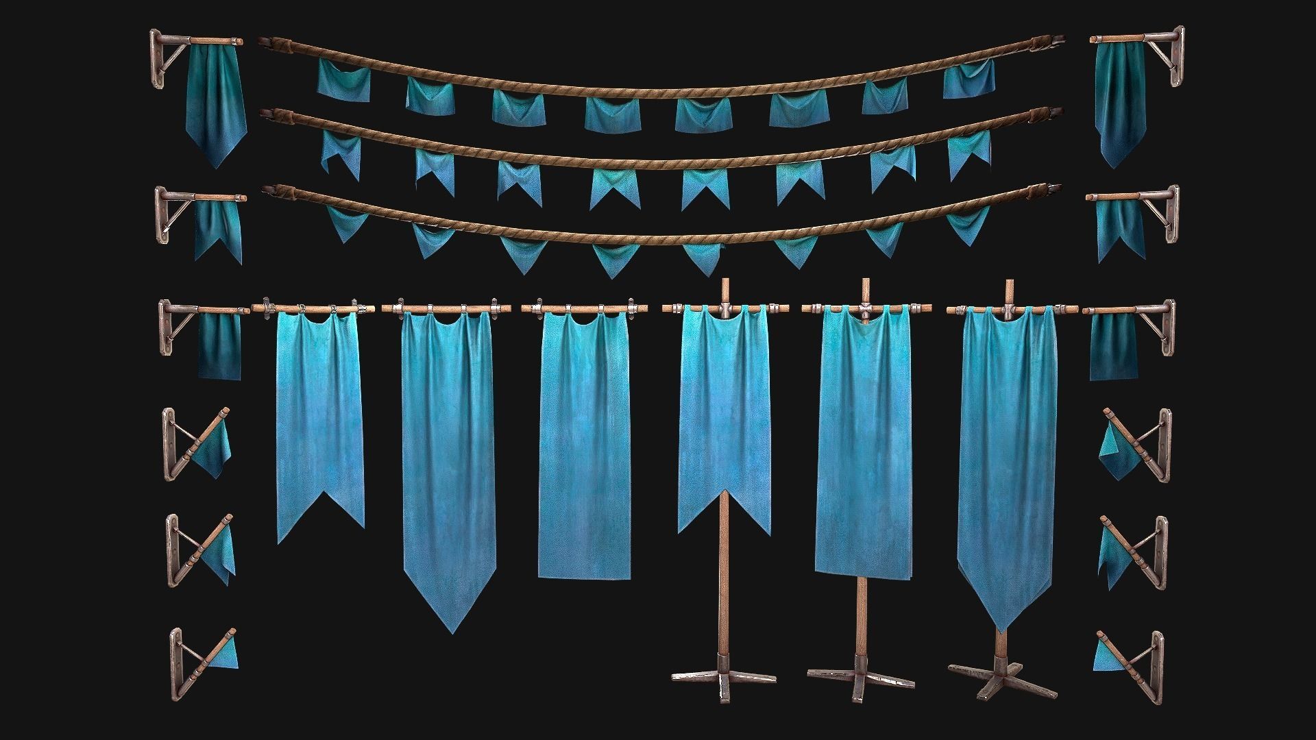 Medieval Flags Pack Low-poly 3D model_4