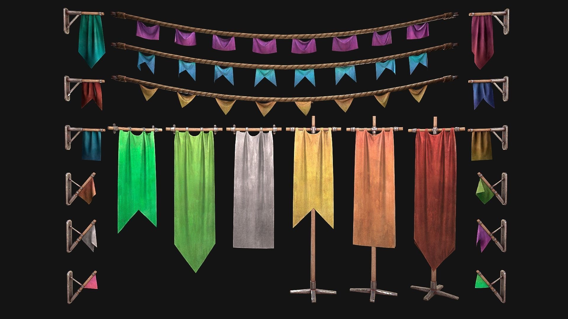 Medieval Flags Pack Low-poly 3D model_3