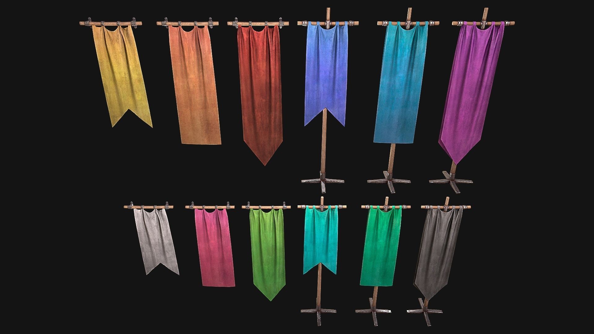 Medieval Flags Pack Low-poly 3D model_36