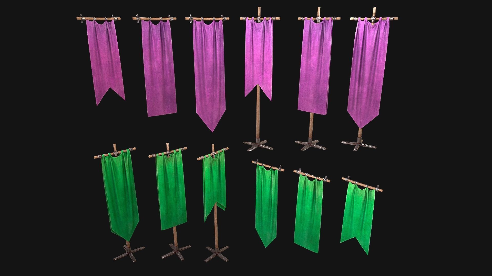 Medieval Flags Pack Low-poly 3D model_19