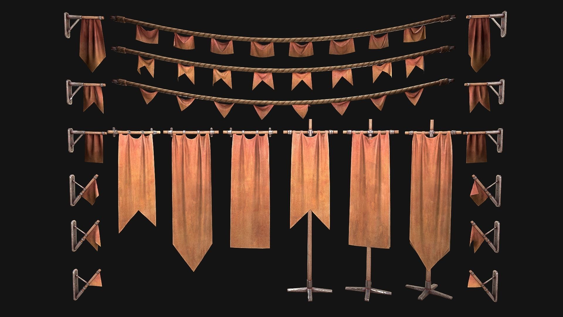Medieval Flags Pack Low-poly 3D model_17