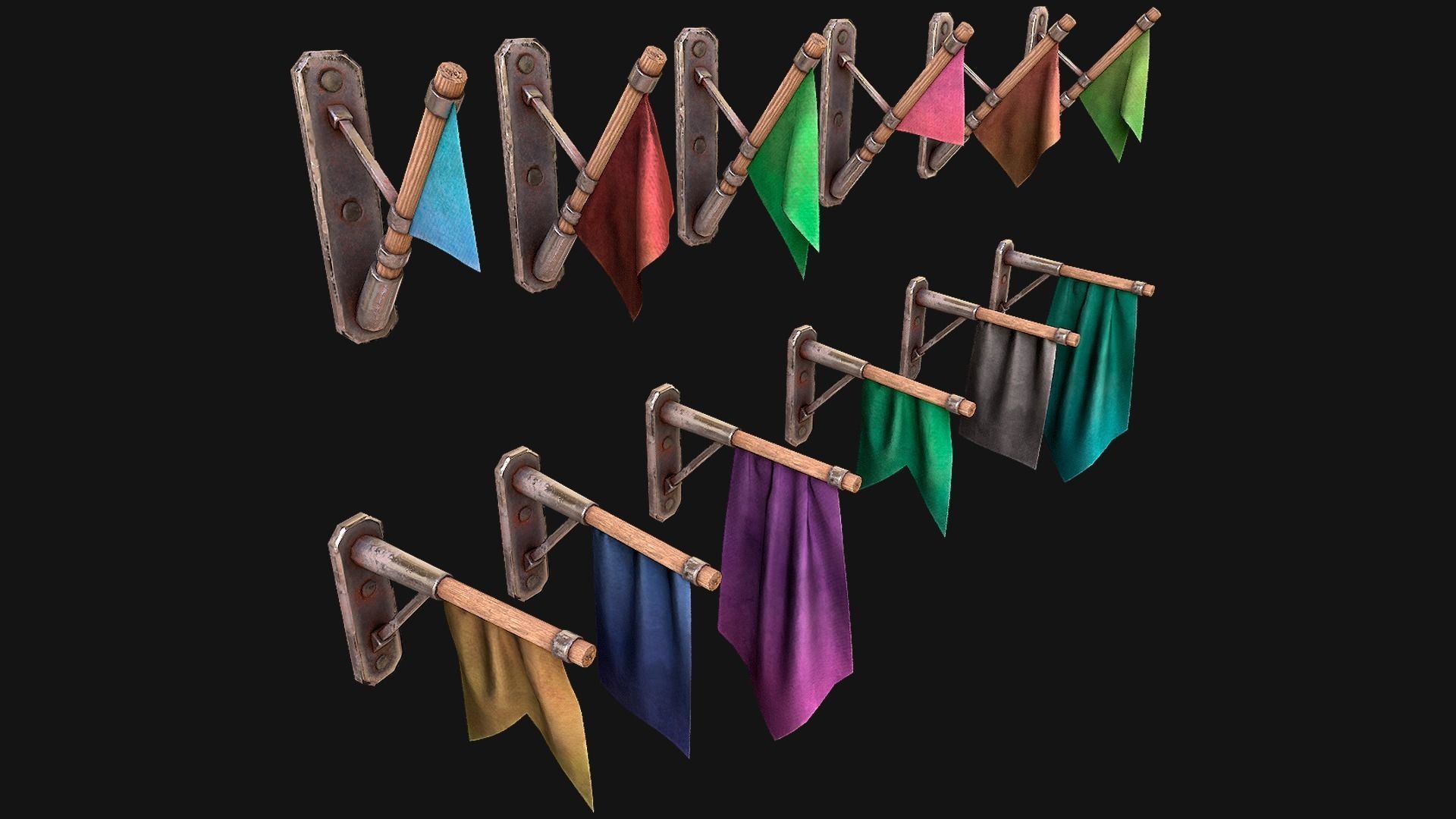 Medieval Flags Pack Low-poly 3D model_6