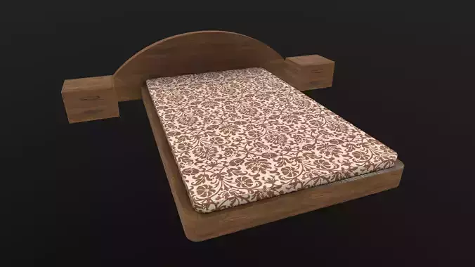 Wooden Bed AR VR Lowpoly PBR