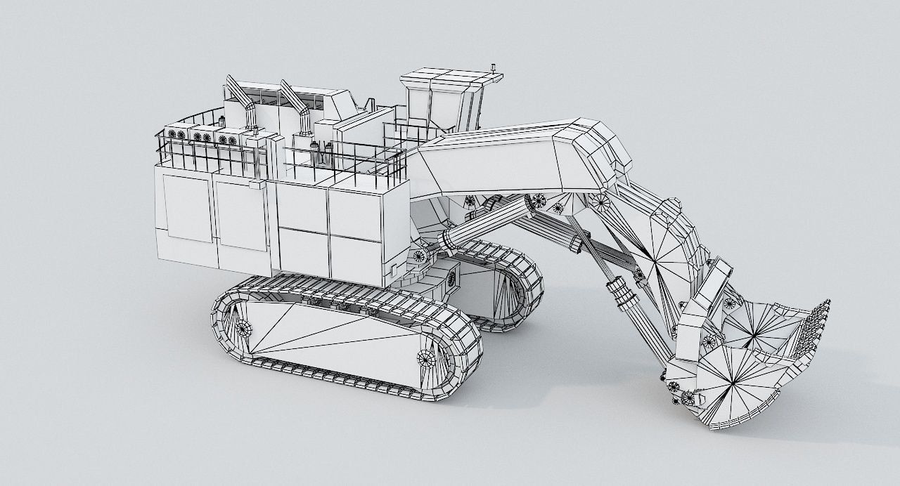 Old Industrial Vehicle Excavator Low-poly 3D model_9