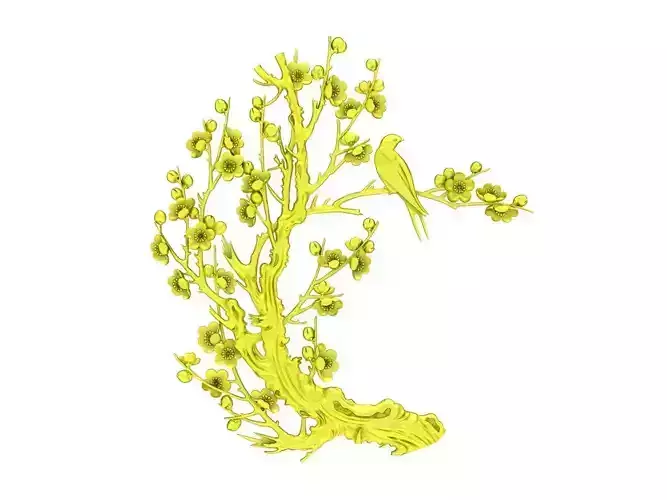 A4679 Yellow Apricot Tree and Bird Pendant 3D Model