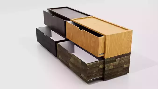 Closet modern bookcase with three drawers Free low-poly 3D model