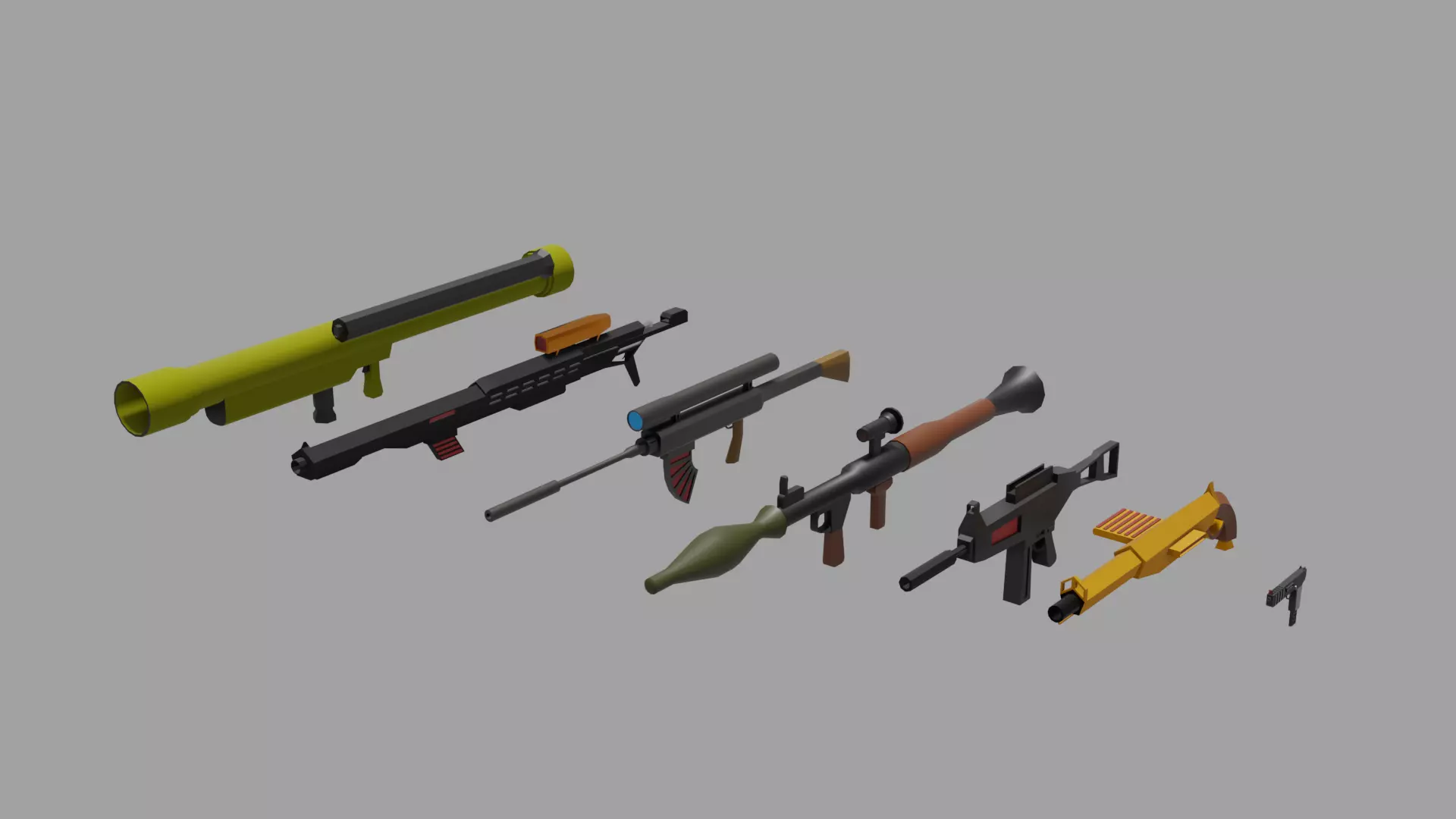 Weapons gun collection  Low-poly 3D model_0