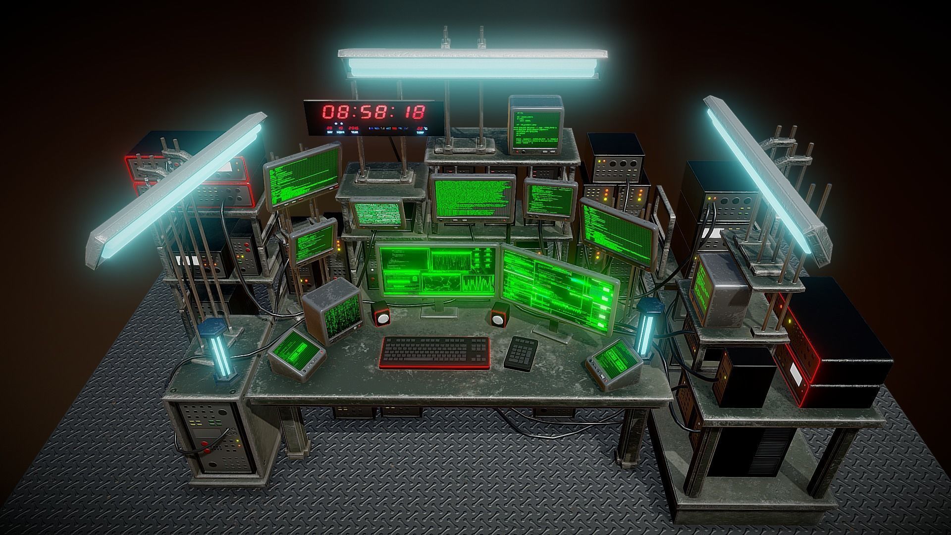 Retro Computer Workstation Low-poly 3D model_8