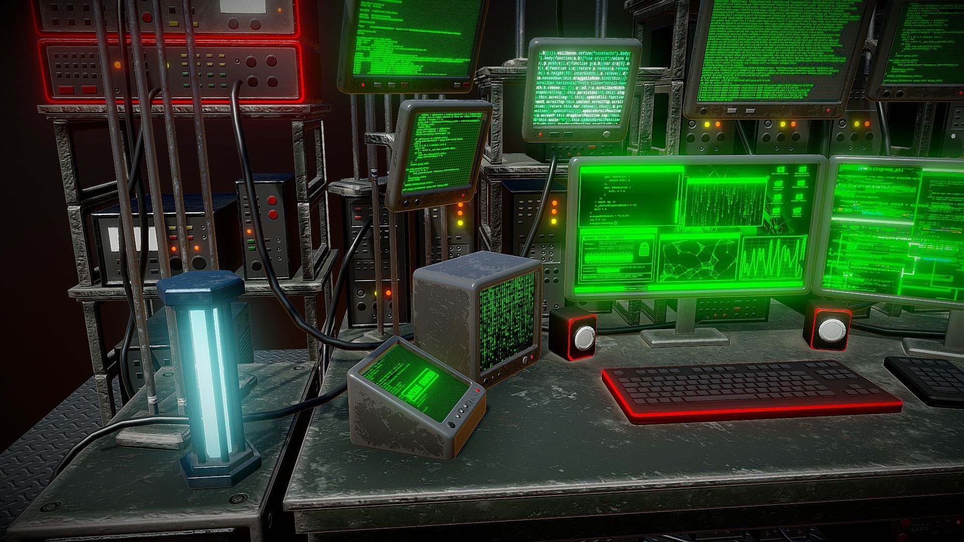 Retro Computer Workstation Low-poly 3D model_4