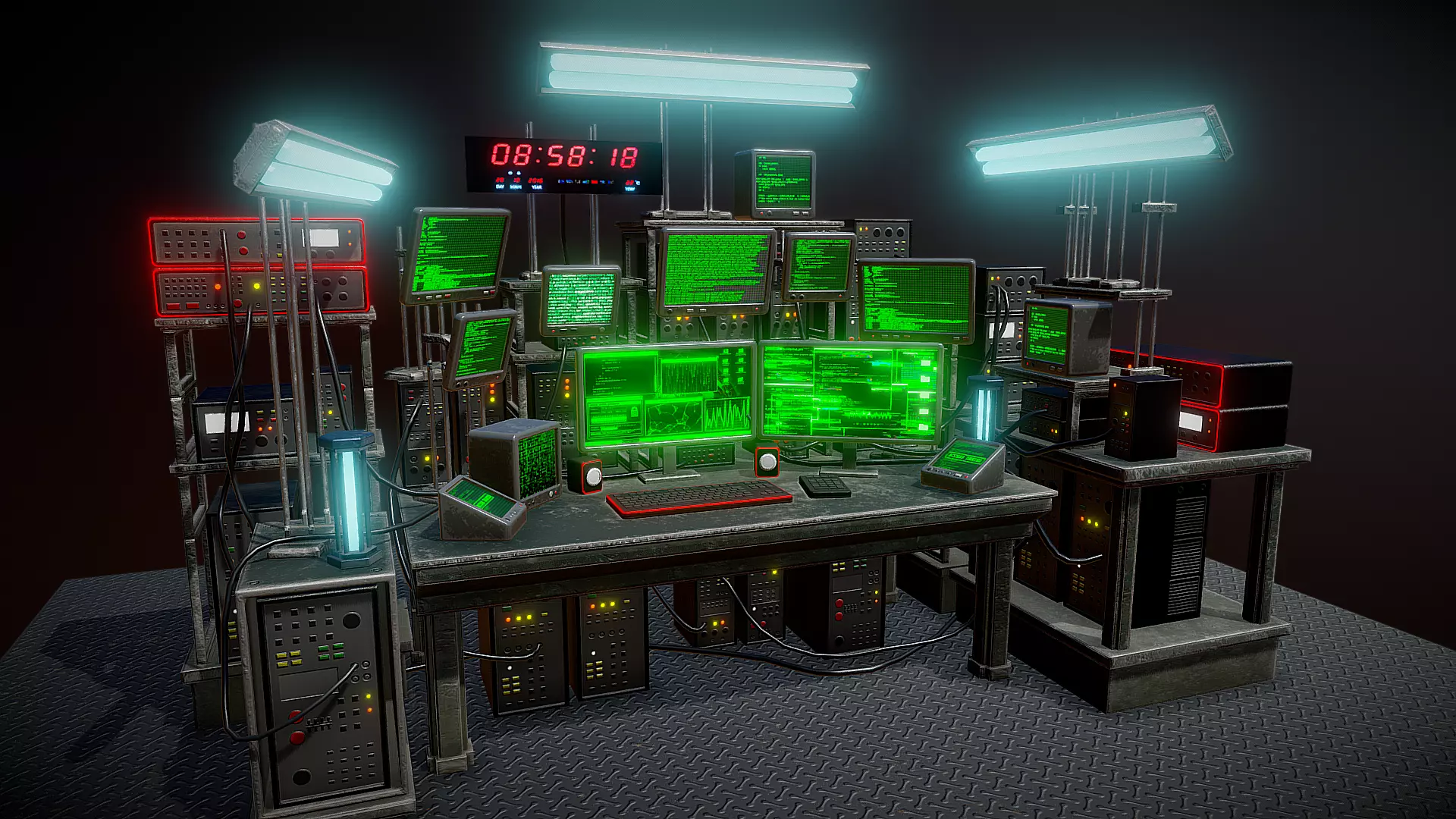 Retro Computer Workstation Low-poly 3D model_0