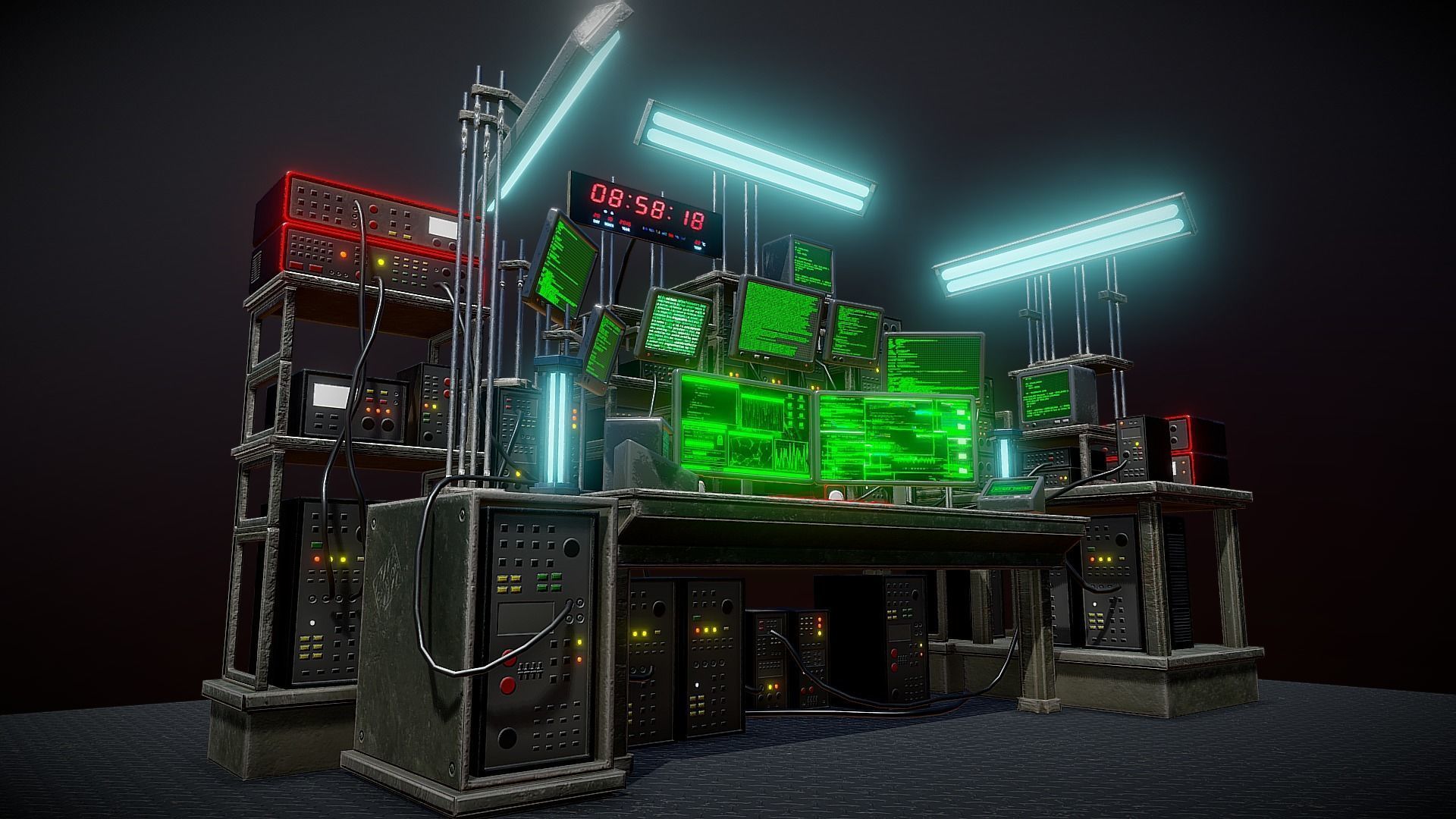 Retro Computer Workstation Low-poly 3D model_9