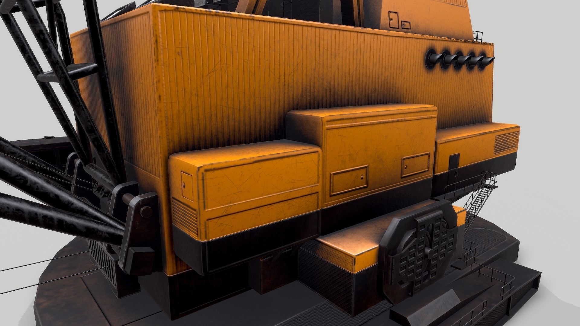 Old Industrial Vehicle Dragline Low-poly 3D model_5