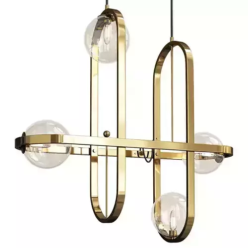Scandinavia brass chandelier with three glass balls hanging from it