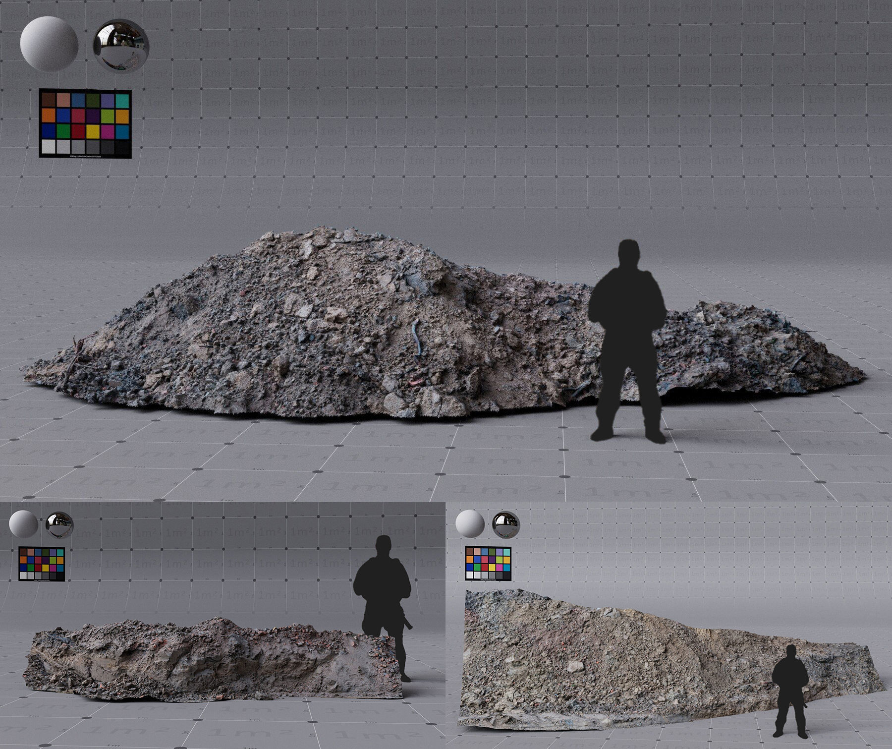 3x MUD scanned assets medium quality 4K textures UDIMs 3D model_1