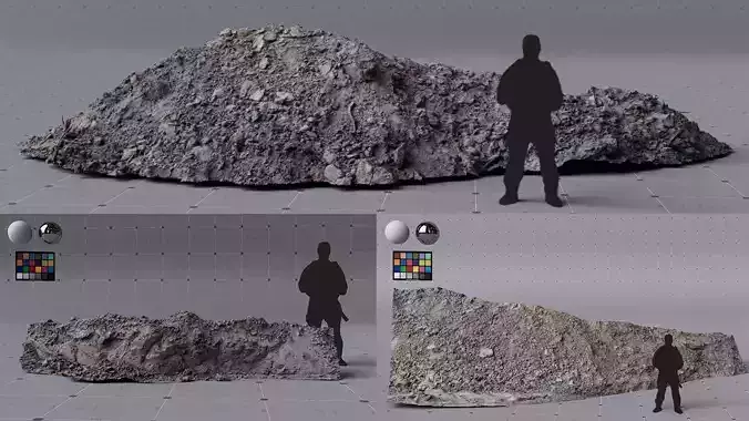 3x MUD scanned assets medium quality 4K textures UDIMs 3D model
