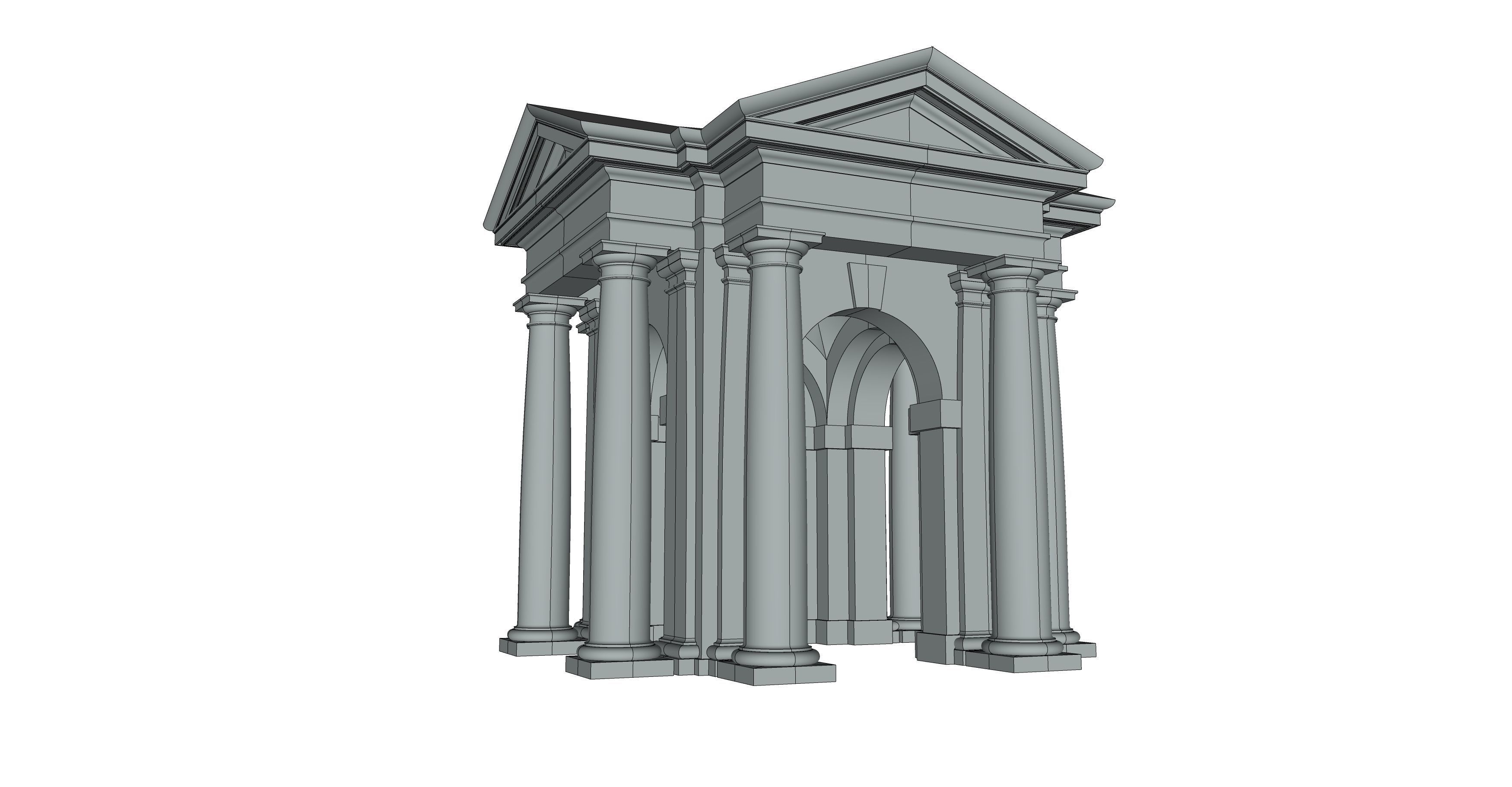 Tuscan order Arched portico in  with freestanding column 3D model_6