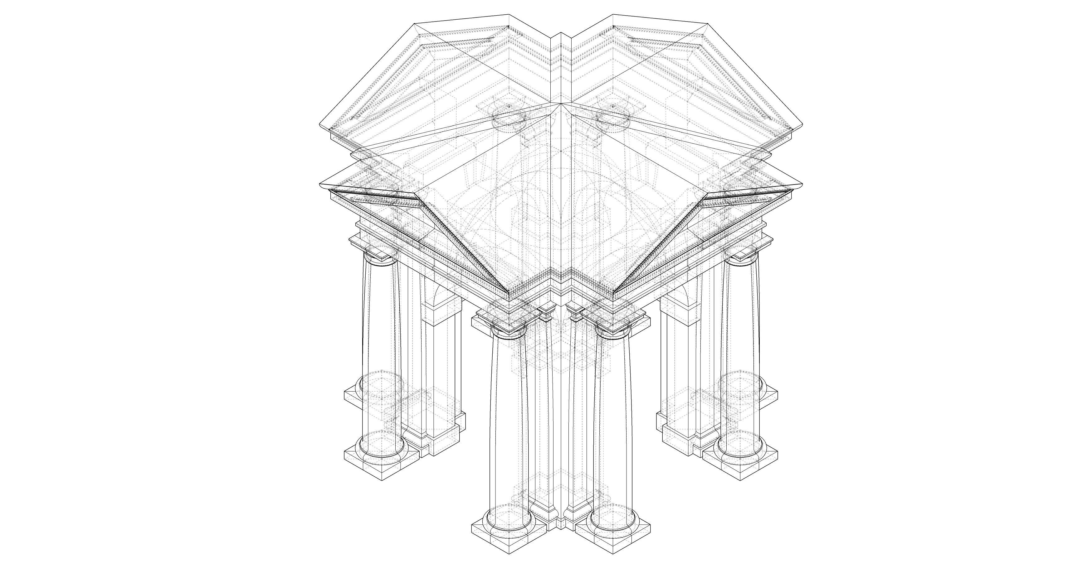 Tuscan order Arched portico in  with freestanding column 3D model_10