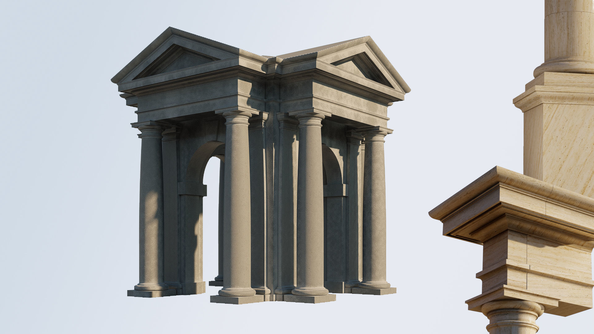 Tuscan order Arched portico in  with freestanding column 3D model_3