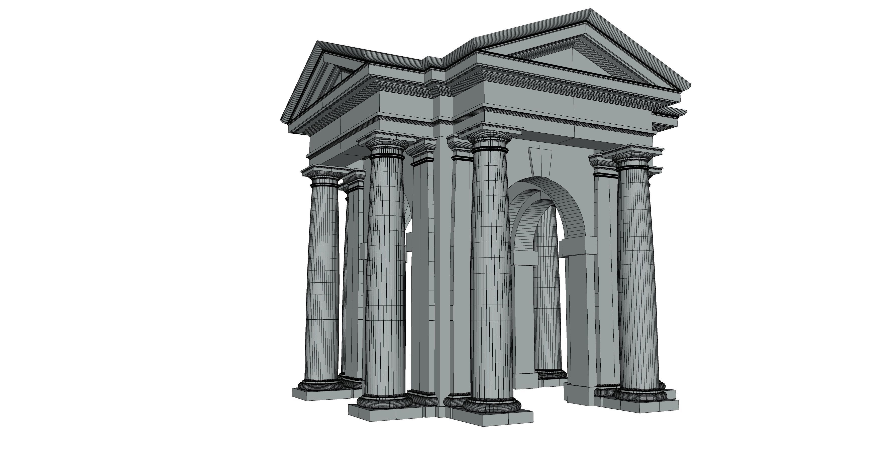 Tuscan order Arched portico in  with freestanding column 3D model_7