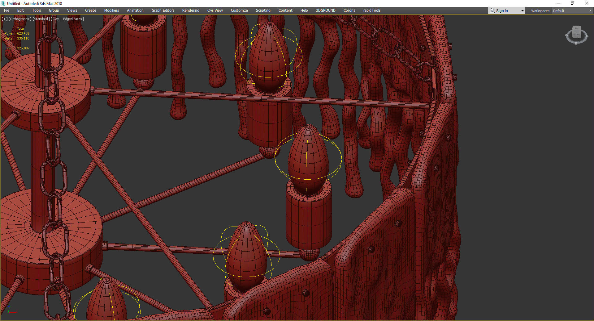 SPRING chandelier with clear glass and brass Low-poly 3D model_4