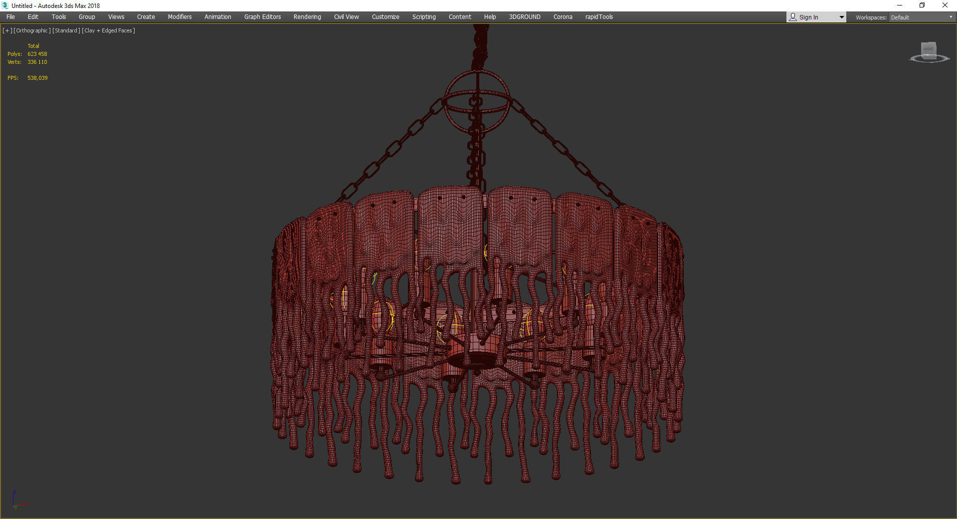 SPRING chandelier with clear glass and brass Low-poly 3D model_3