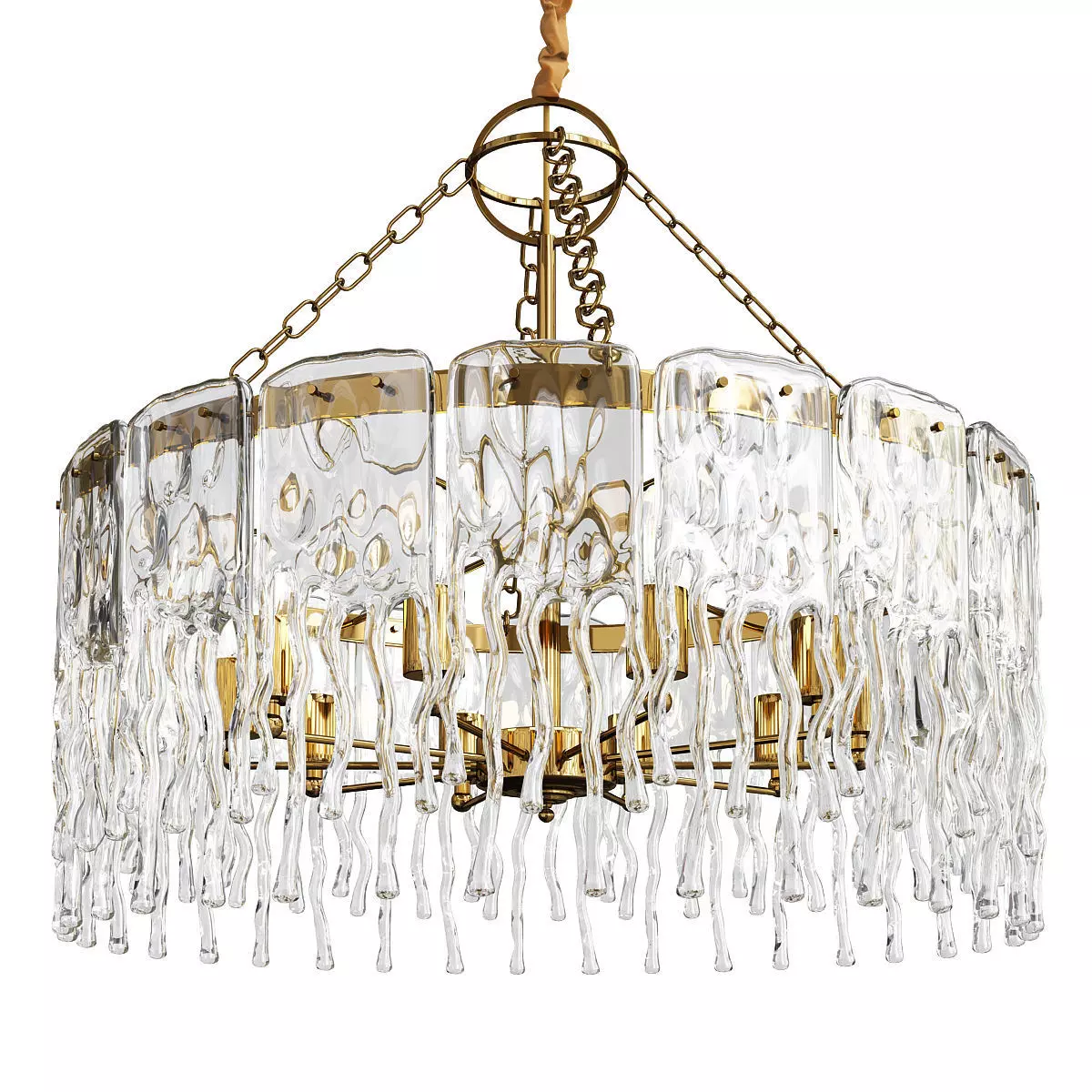 SPRING chandelier with clear glass and brass Low-poly 3D model_0
