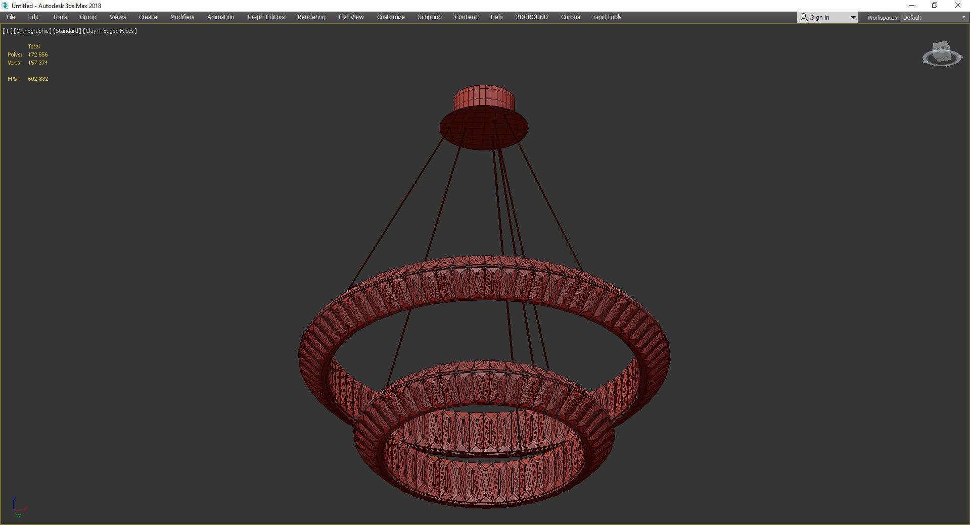 KAISER chandelier with two rings of glass and gold Low-poly 3D model_3