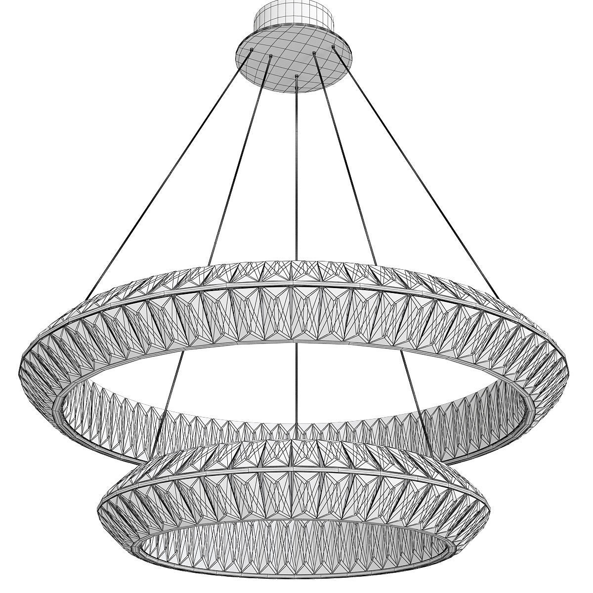 KAISER chandelier with two rings of glass and gold Low-poly 3D model_1
